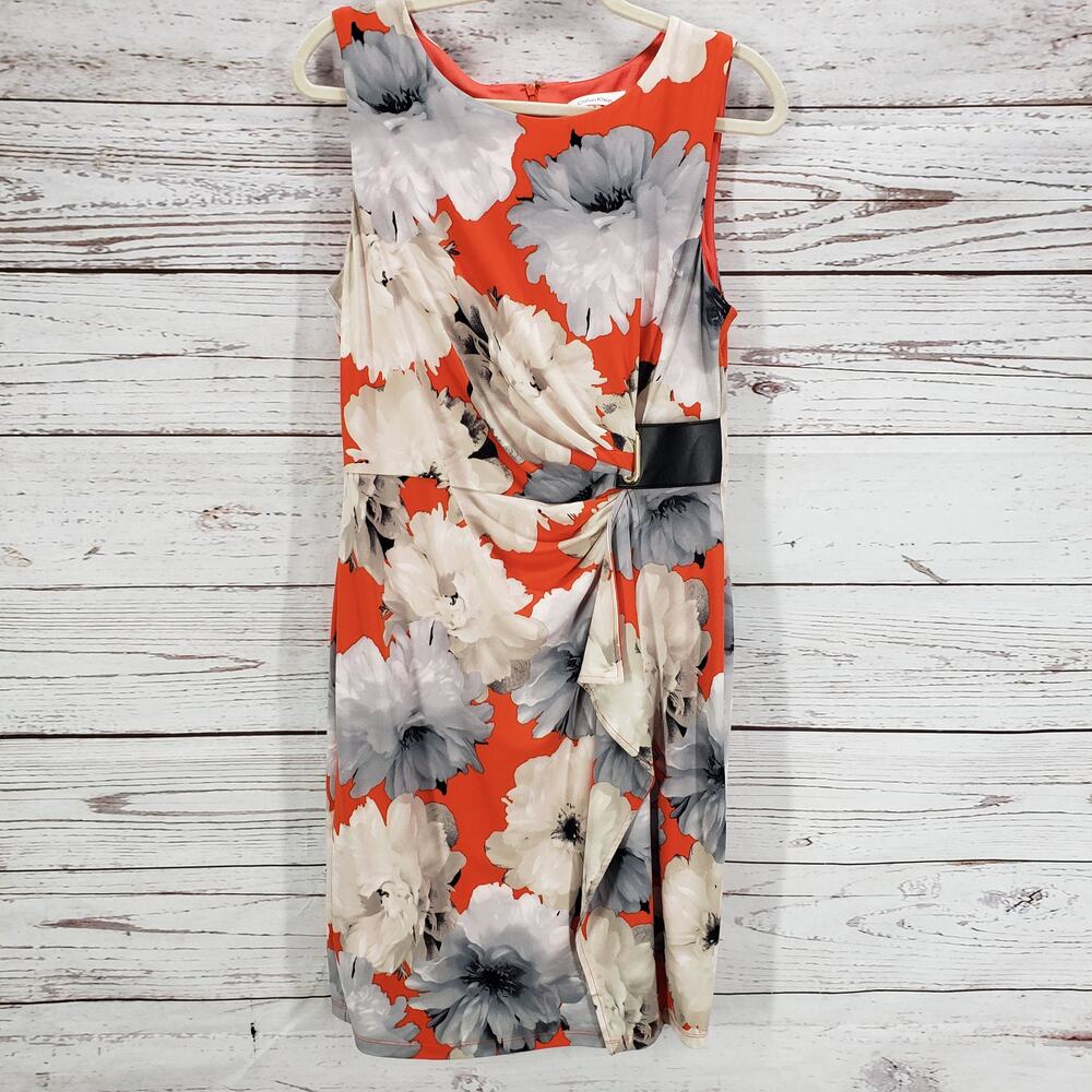 Calvin Klein Women's Floral Ruched Faux Wrap Sleeveless Dress Size Medium